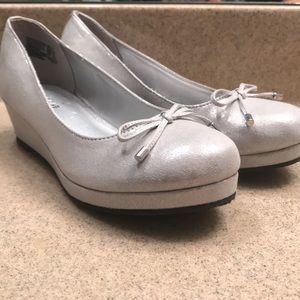 Silver children’s wedge shoes